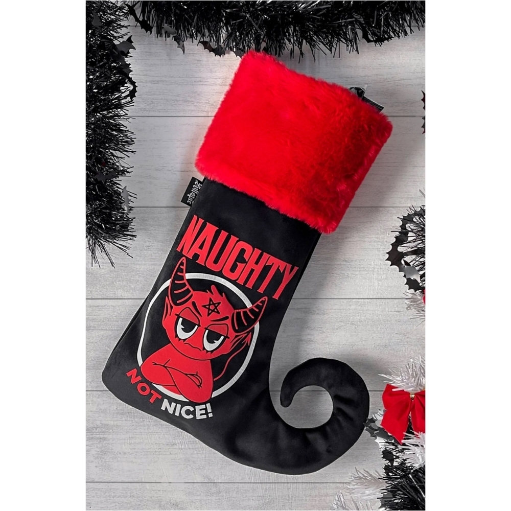 Killstar ✦ Naughty Hexmas Stocking ✦ Red Black Velvet Faux Fur Holiday Decor NWT
